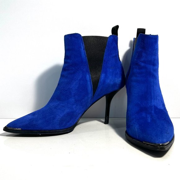 Acne Studios Bright Blue Suede Jensen Pointed Toe Ankle Chelsea Boot Sz 8 - Picture 1 of 7
